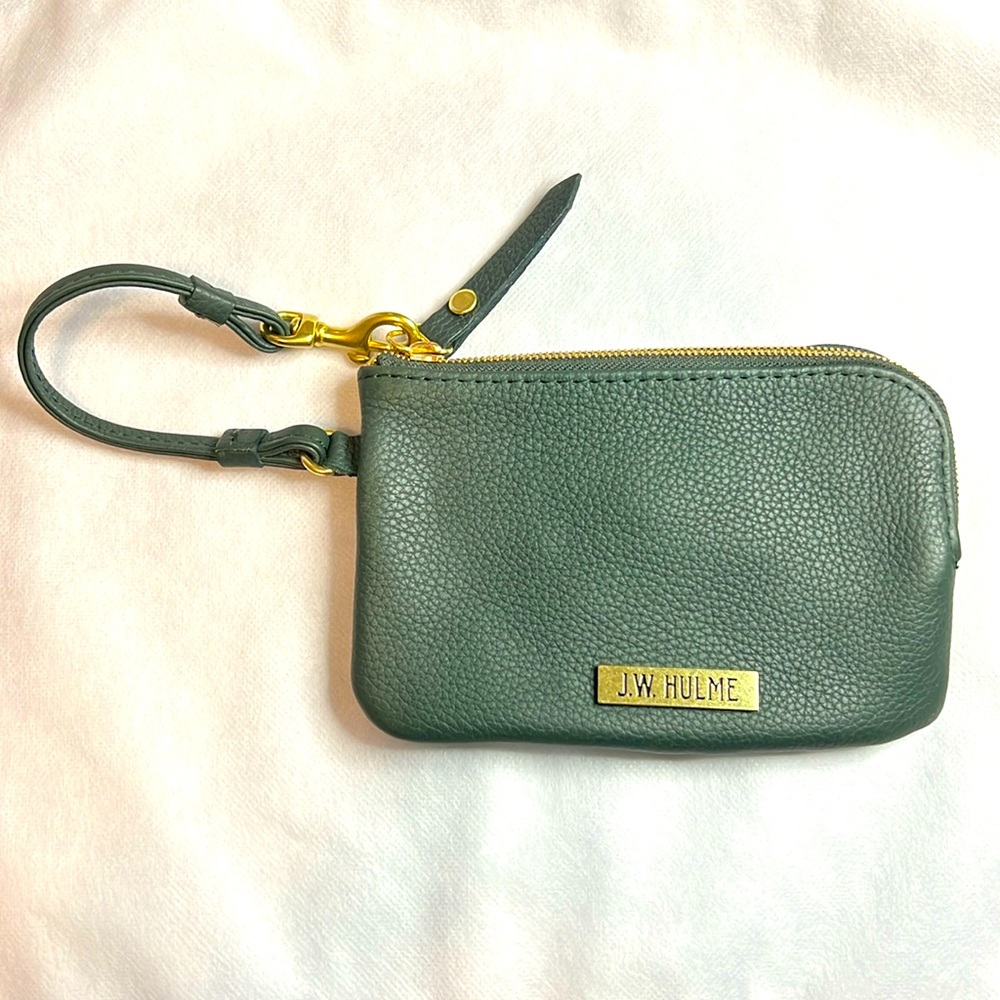 JW Hulme Co Pearl Leather Zip Wristlet Dark Green